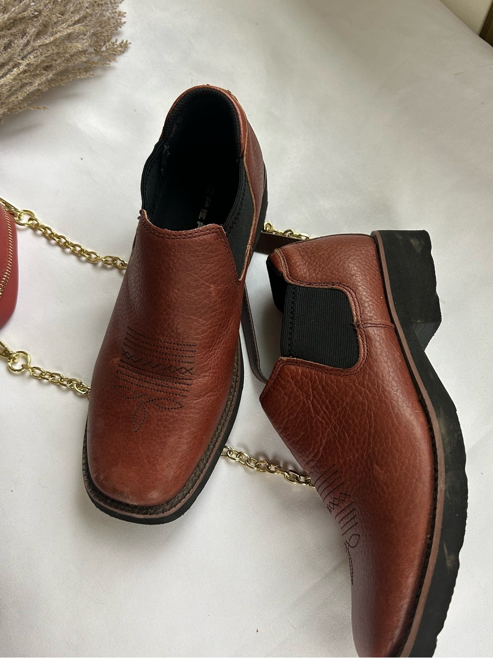 Roper 8 Brown Leather Slip-On Ankle Shoes